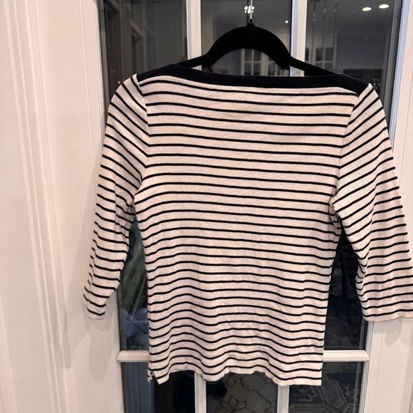 Lauren Ralph Lauren Black White Stripes Boat Neck Top Shirt 3/4 Sleeve Size P/P - Picture 2 of 4
